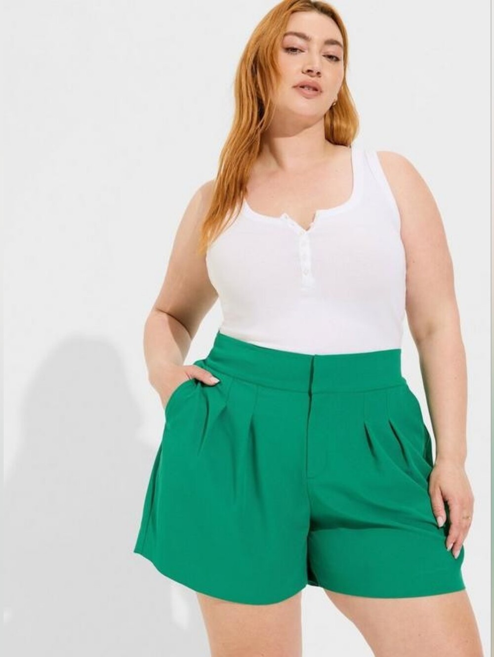 Torrid Bright Green Wide-Leg Studio Crepe Shorts High-Rise Pleated Smocked Side